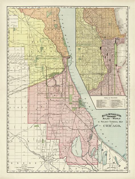 Old Chicago Map By Rand Mcnally And Company 1892 Drawing By Blue
