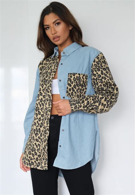 Blue Leopard Print Oversized Denim Shirt Missguided