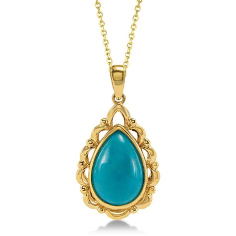 Teardrop Shaped Turquoise Pendant Necklace K Yellow Gold Ct