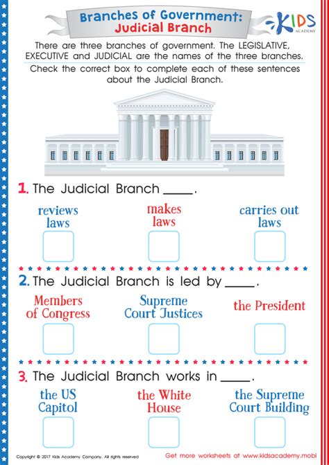 Three Branches One Government Printable 5th 8th Grade Worksheets