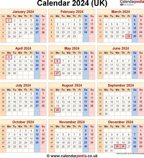 Calendar 2024 Uk With Bank Holidays And Week Numbers Printable