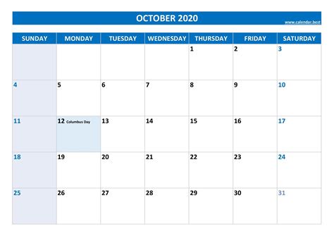 October 2020 Calendar Calendarbest