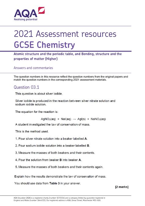 Aqa Gcse 8462 Chemistry Atomic Structure And The Periodic Table And