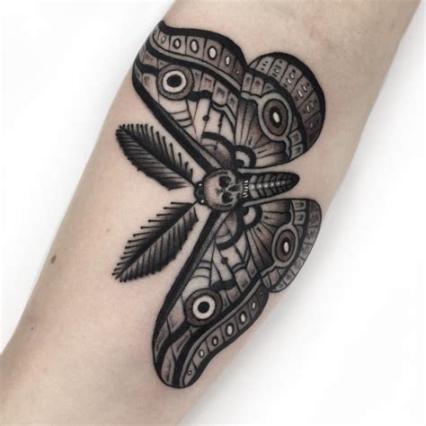 Traditional Moth Tattoo Black And Grey