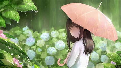 Girl Standing In The Rain Anime Love Wallpaper