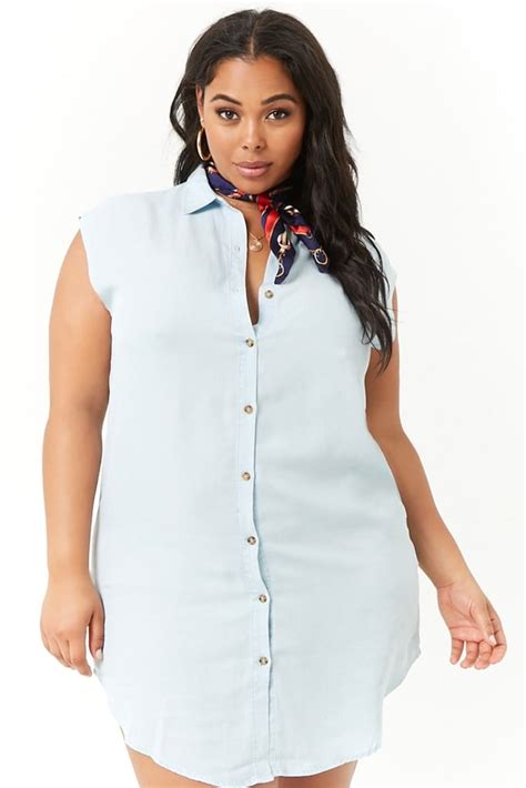 Forever 21 Plus Size Chambray Shirt Dress Bella Hadid Fenty Outfit On