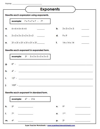 This page has a collection of 6th grade level reading comprehension articles, stories, and poems. Exponent Worksheets