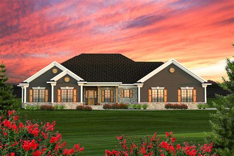 The grotto is an expansion to the ranch set inside a (slightly spooky). Craftsman Ranch with 3 Gables - 89935AH | Architectural Designs - House Plans