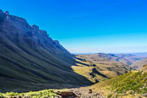 Greenery In Sani Pass Under Blue Sky Near Kingdom Of Lesotho Sou Stock