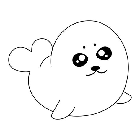 Kawaii Harp Baby Seal Cute Cartoon Character Vector Illustration