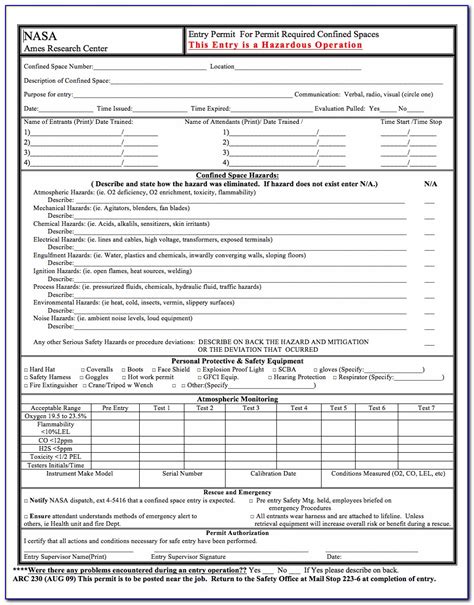 Rescue Plan Template For Confined Space