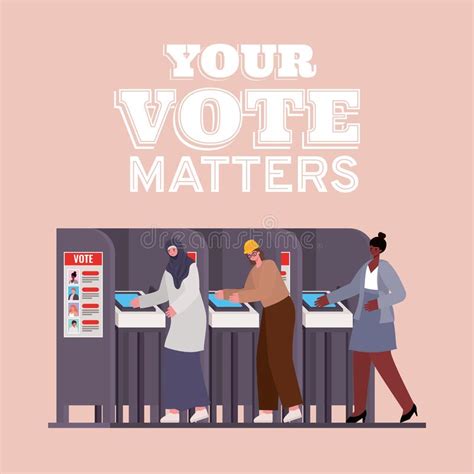 Women At Voting Booth With Your Vote Matters Text Vector Design Stock