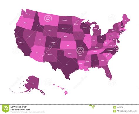 Map Of United States Of America Usa In Four Shades Of Violet With