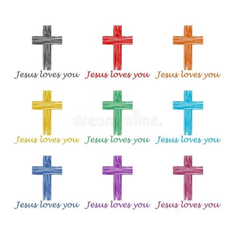 Jesus Loves You Color Icon Set Stock Vector Illustration Of Jesus