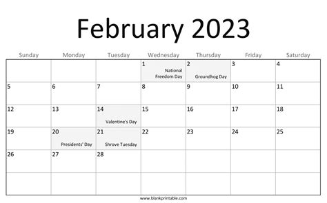February 2023 Calendar With Holidays Printable Get Your Hands On