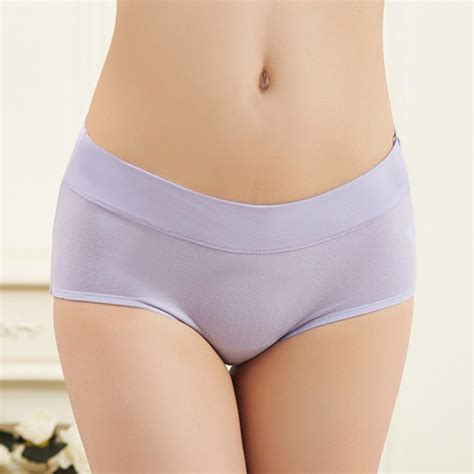 Breathable Cotton Womens Panties Underwear Mid Waist Ladies Underwear Solid Color Natural
