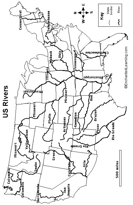 Outline Map Us Rivers Labeled