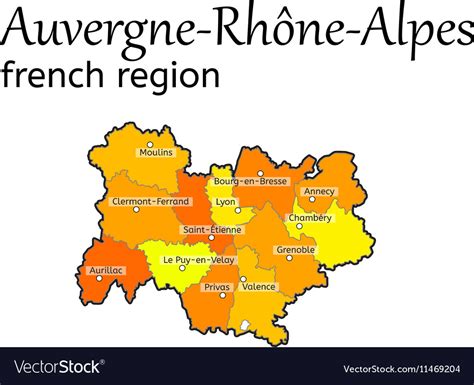 Auvergne Rhone Alpes French Region Map Royalty Free Vector