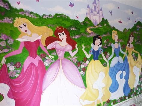 Hand Painted Wall Mural Of Disney Princesses And Castle Disney Mural