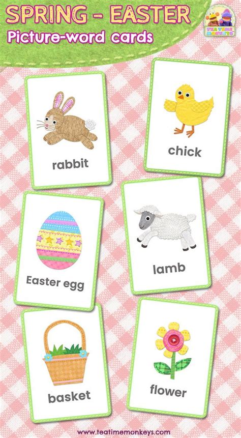Spring Easter Flashcards Tea Time Monkeys Vocabulary Flash Cards