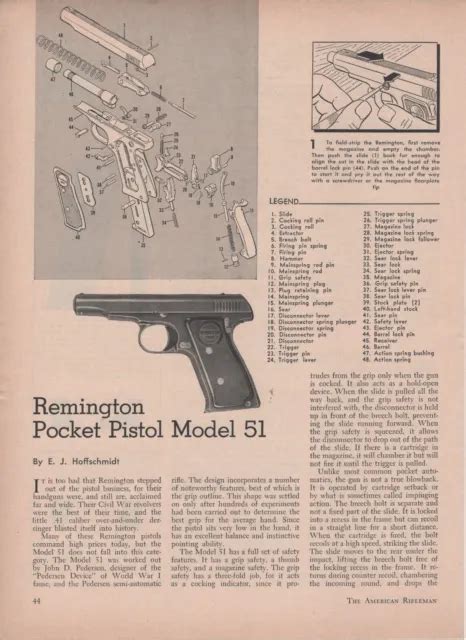 Remington Model Pocket Pistol Exploded View Diagram Vintage