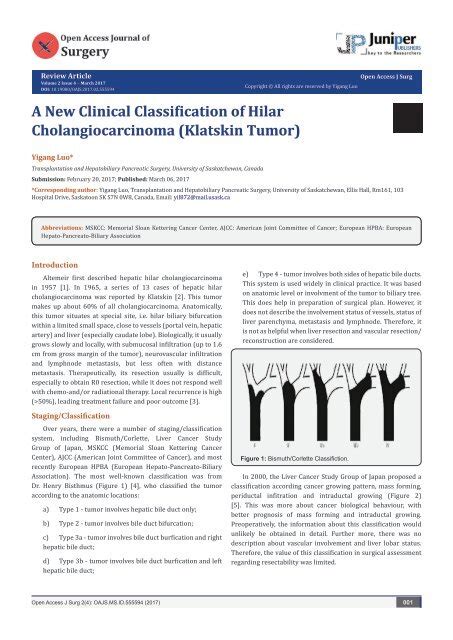 A New Clinical Classification Of Hilar Cholangiocarcinoma Klatskin Tumor