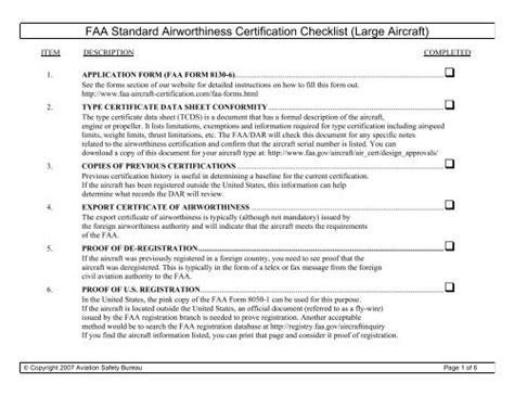 Standard Airworthiness Certification Checklistlrgac Faa Aircraft