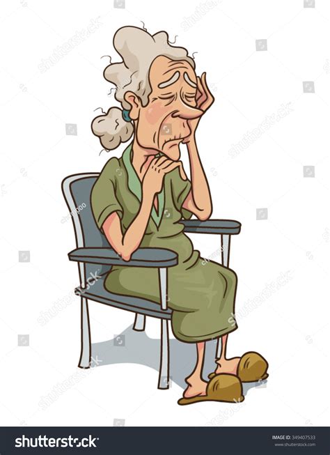 Sad Senior Woman Sitting Vector Cartoon Stock Vector 349407533