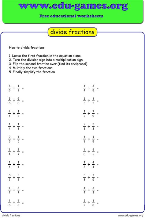 Division Of Fractions Worksheets Grade 6