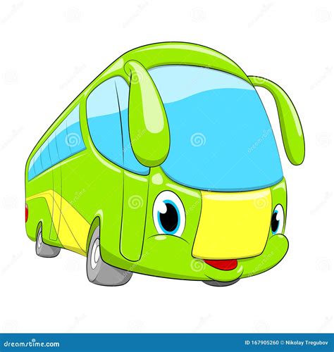 Vector Cartoon Bus Cartoon Funny Car Green Cute Bus Stock Vector