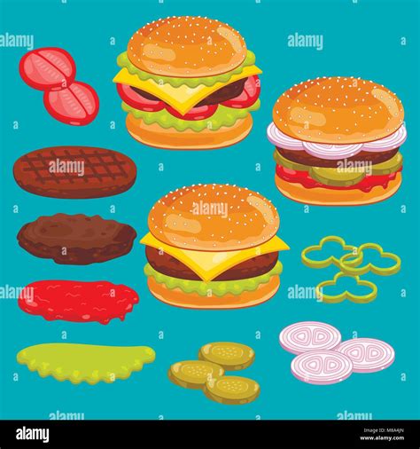 Hamburger And Cheesburger Ingredients Set Vector Stock Vector Image