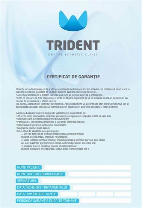 Warranty Certificate En Clinica Dentara Trident