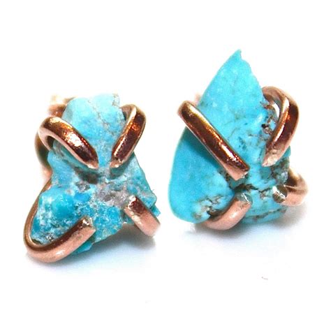 Raw Turquoise Stud Earring Rose Gold Earring Turquoise Jewelry Etsy