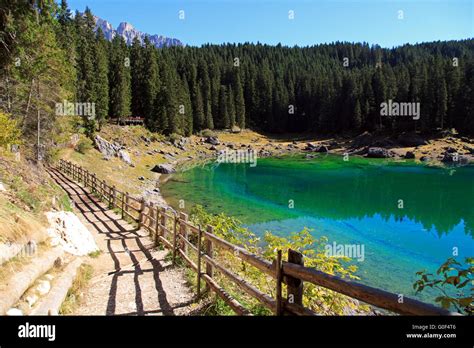 The Coloured Karersee Lake In South Tirol Italy Stock Photo Alamy