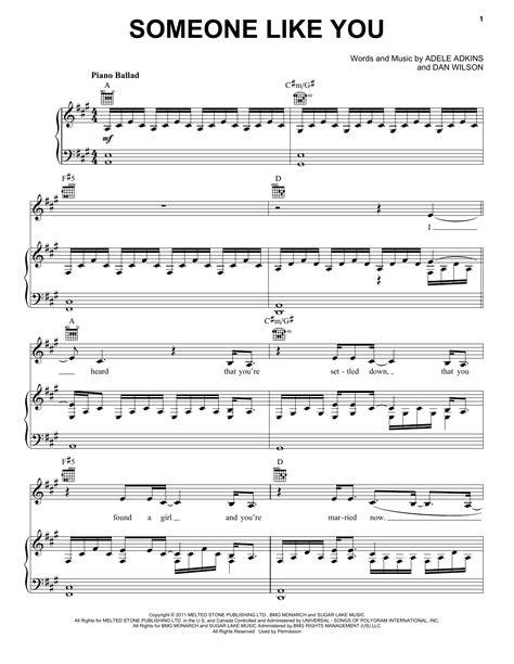 Someone Like You Sheet Music By Adele Piano Vocal And Guitar Right