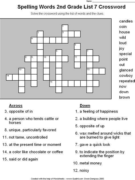 We offer a variety of number crossword topics, such as this math crossword for kids is made for primary 1 students who learn how to do subtraction. Spelling Words 2nd Grade List