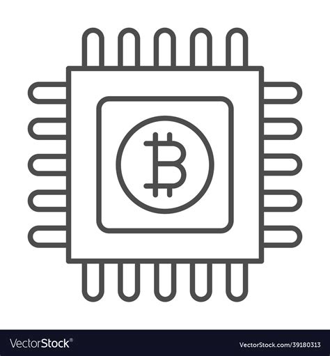 Bitcoin Emblem On Circuit Microchip Thin Line Icon