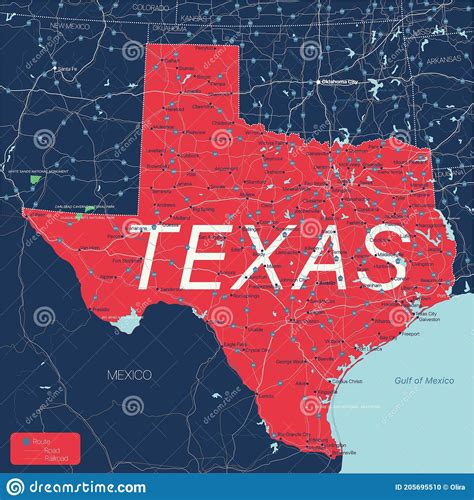 Texas State Detailed Editable Map Stock Vector Illustration Of South
