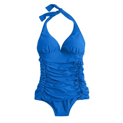 j crew synthetic d cup ruched halter one piece swimsuit in blue lyst