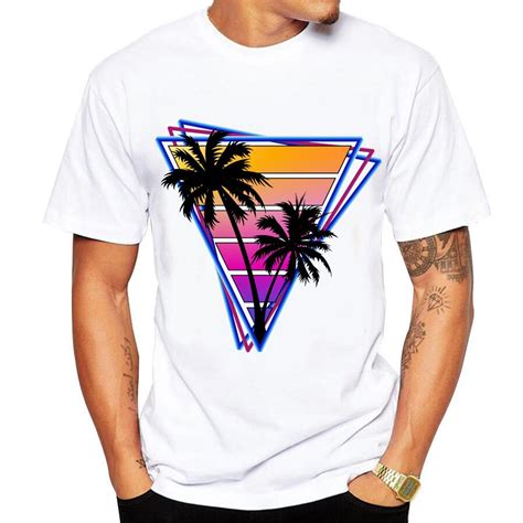 Mens T Shirt New Casual Short Sleeved Summer Retro Style Synthwave