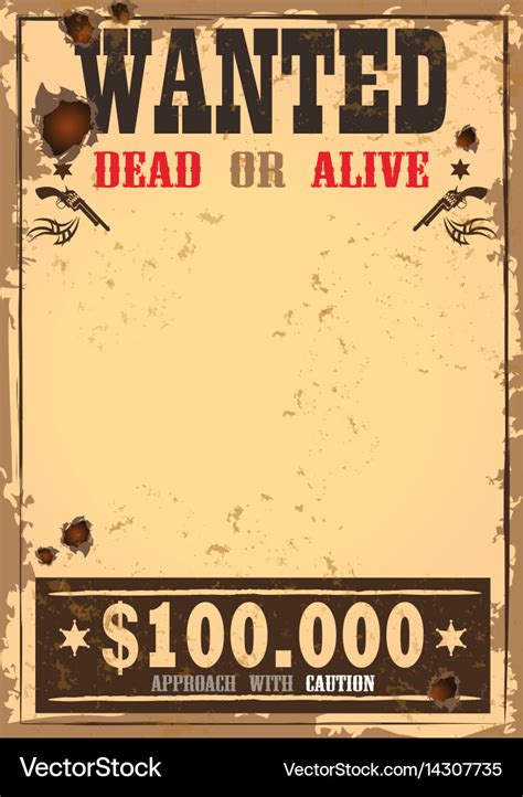 Wild West Bounty Or Wanted Paper Royalty Free Vector Image