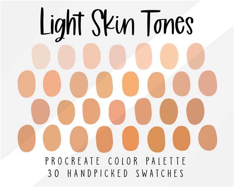 Light Skin Tones Color Palette For Procreate Portrait Color Etsy Uk