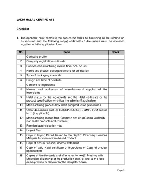 Pdf Checklist Of Halal Certificate Halal Committee Jamiat Ulama E