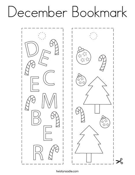 December Bookmark Coloring Page Twisty Noodle