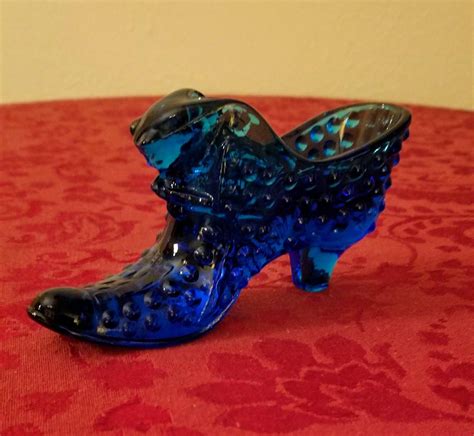 Vintage Fenton Colonial Blue Hobnail Cats Head Glass Shoe Etsy Glass Shoes Fenton Glass