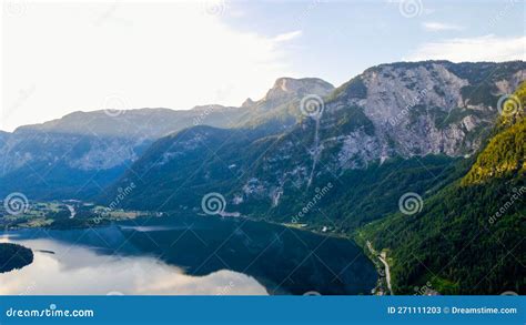 Panorama View Of Hallstattersee Lake And Mountain In Daylight