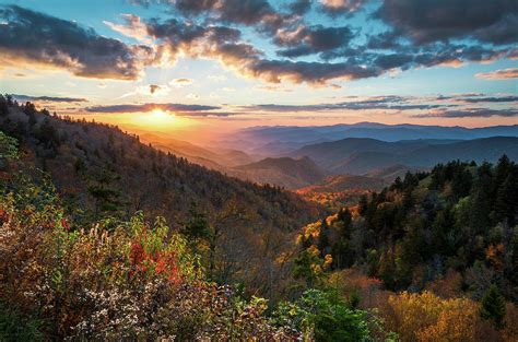 Autumn Leaf With Smoky Mountain Vista In The Great Smoky Mountains