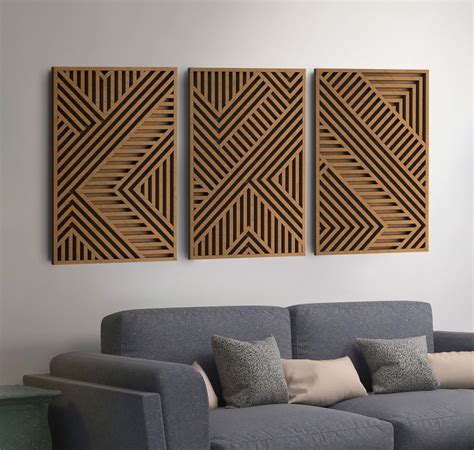 Modern Wood Wall Art Set Geometric Wood Wall Panels Wooden Etsy