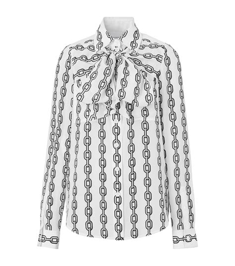 Burberry Silk Chain Print Pussybow Blouse In White Lyst