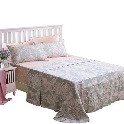 Brandream Farmhouse Bedding Queen Size Sheets Set Cotton Blush Pink Gray Damask Floral